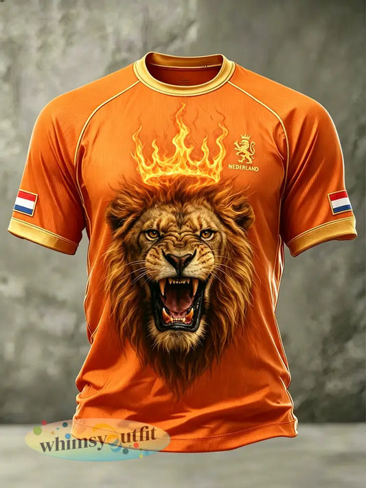 Heren T-shirt in voetbalstijl met leeuwenprint en raglanmouwen - A / S