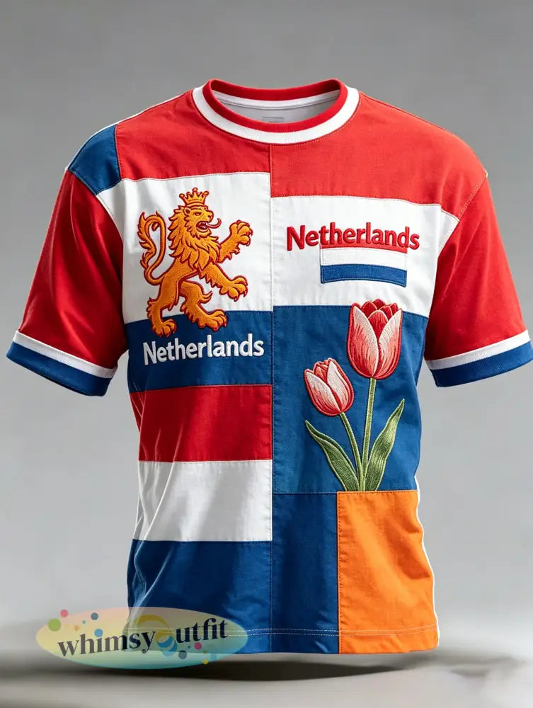 Heren T-shirt met artistieke print ter herinnering aan Koningsdag in Nederland - A / S