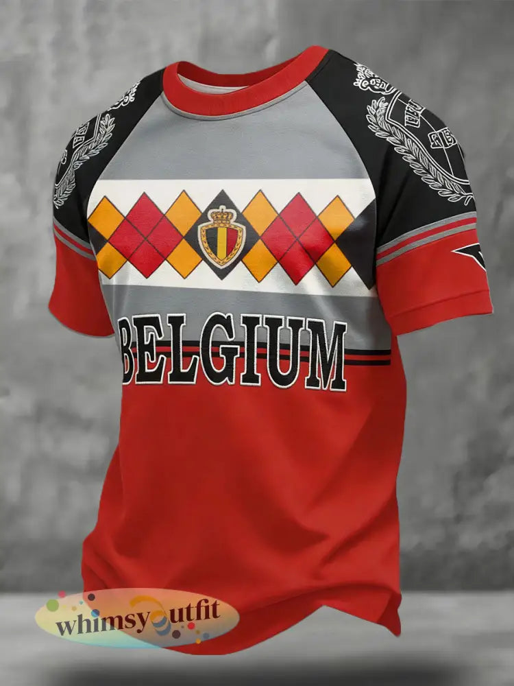 Heren T-shirt met Belgisch voetbalthema en print - Rood / S
