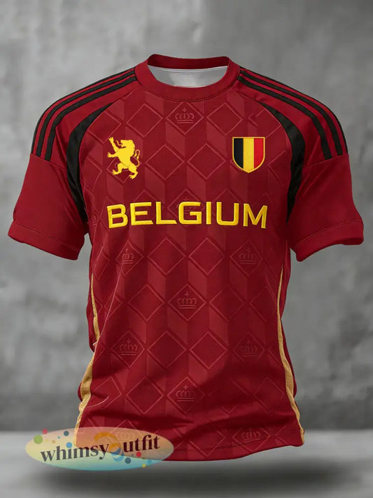 Heren T-shirt met Belgisch voetbalthema en print - Rood / S