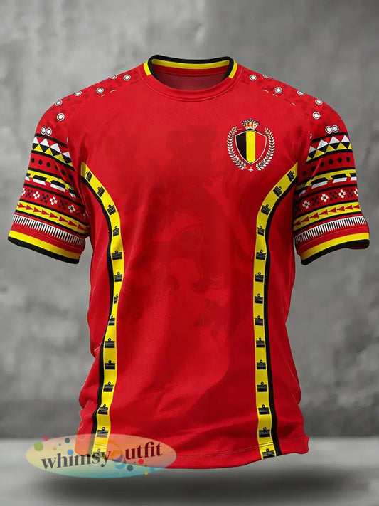 Heren T-shirt met Belgisch voetbalthema en print - Rood / S