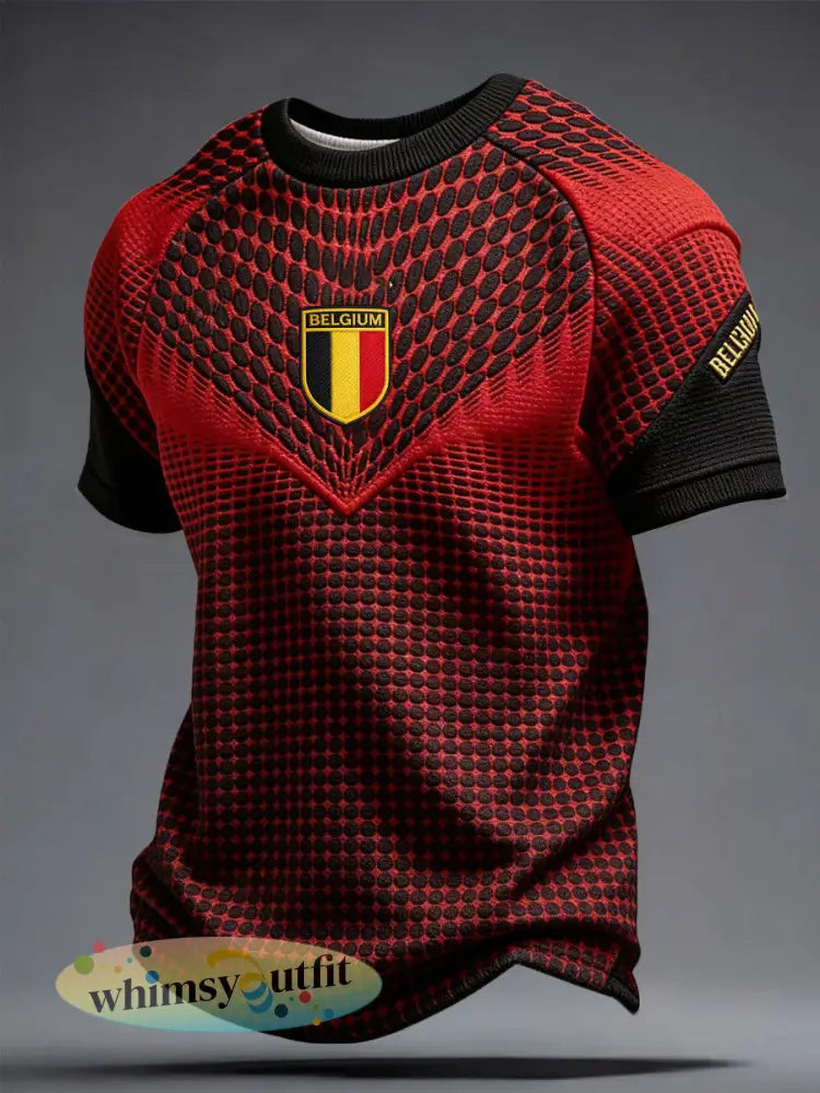 Heren T-shirt met Belgisch voetbalthema en print - Zwart / S