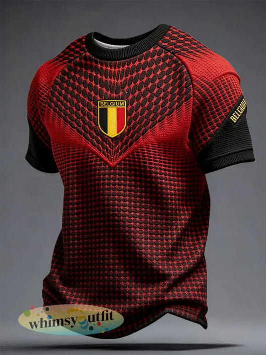 Heren T-shirt met Belgisch voetbalthema en print - Zwart / S