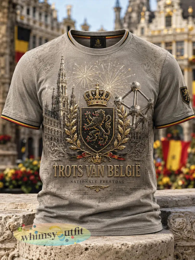 Heren-T-shirt met Belgische nationale dag-afbeelding - als foto / S