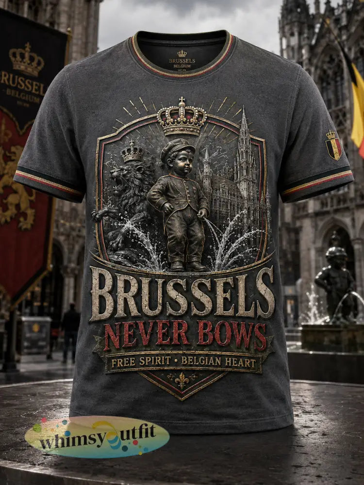Heren T-shirt met Belgische nationale dagbieren en kunstprint - Donkergrijs / S
