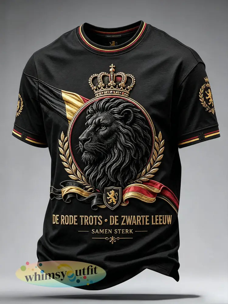 Heren T-shirt met Belgische-Pride-kunstprint - Zwart / S