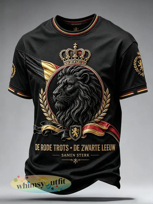 Heren T-shirt met Belgische-Pride-kunstprint - Zwart / S