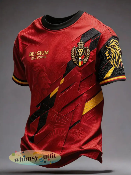 Heren T-shirt met Belgische voetbal- liefdes- en trotsmotieven in opdruk - Rood / S