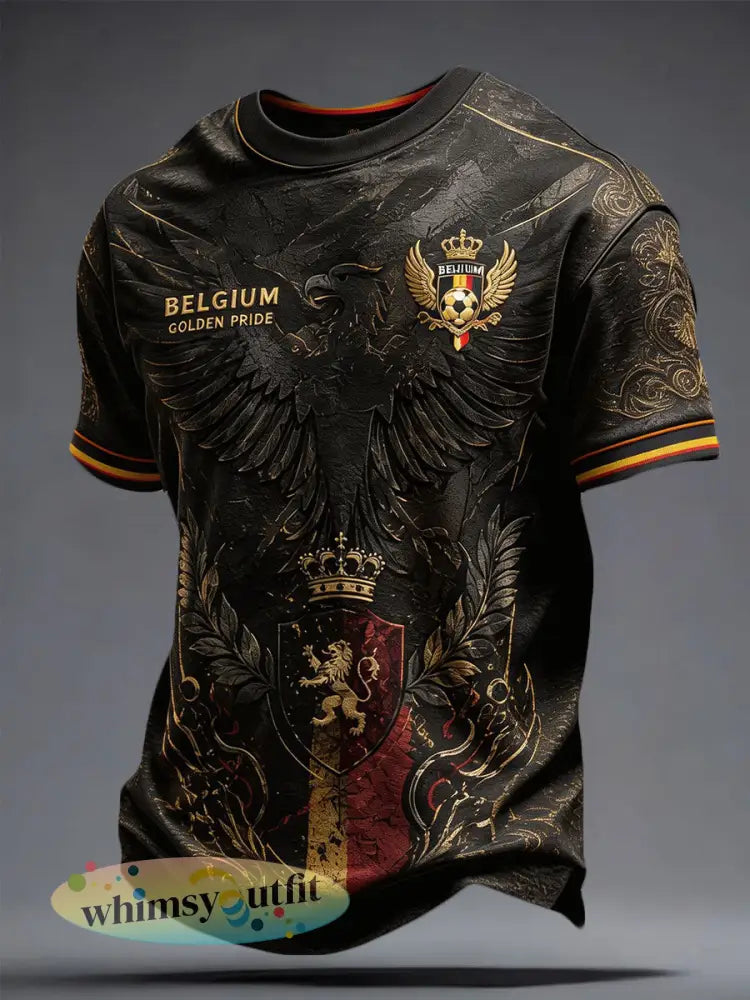 Heren T-shirt met Belgische voetbal- liefdes- en trotsmotieven in opdruk - Zwart / S