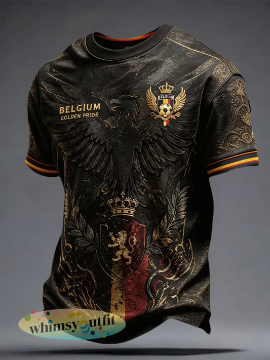 Heren T-shirt met Belgische voetbal- liefdes- en trotsmotieven in opdruk - Zwart / S