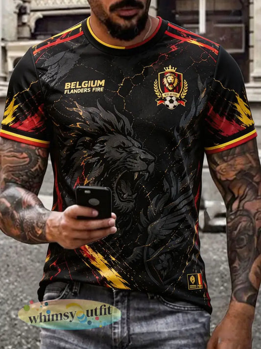 Heren T-shirt met Belgische voetbal- liefdes- en trotsmotieven in opdruk - Zwart / S
