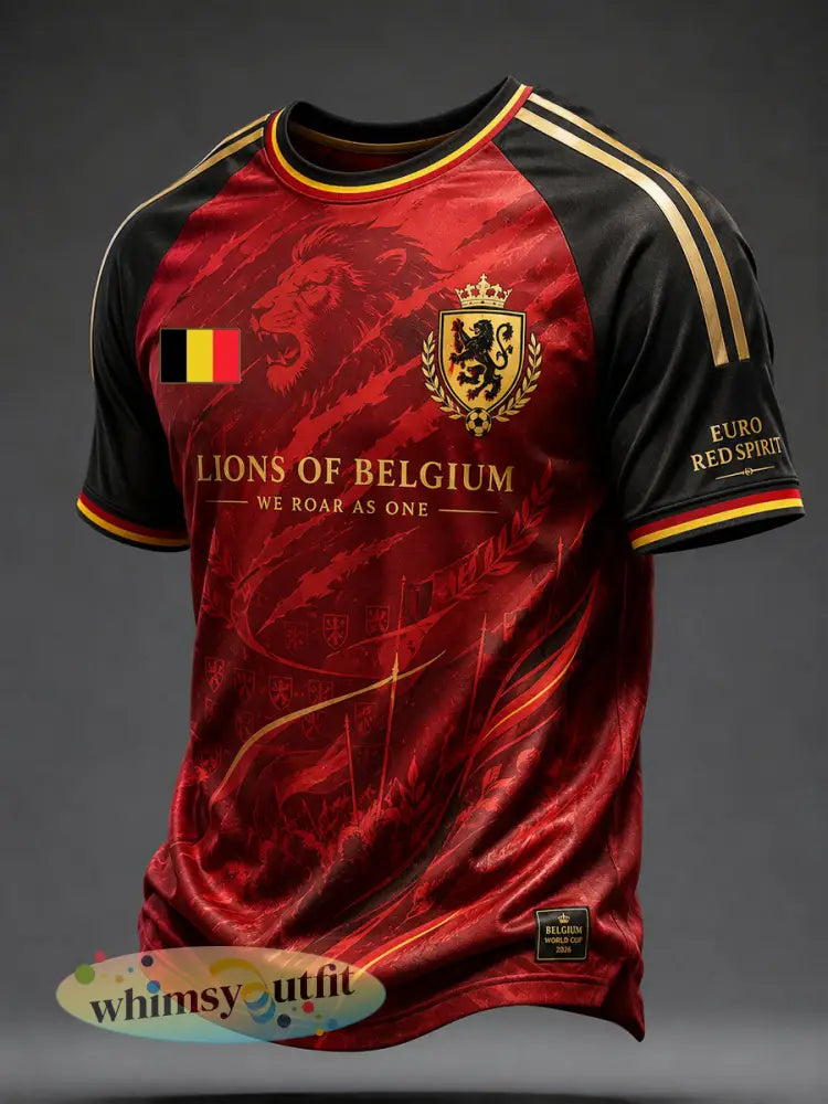 Heren T-shirt met Belgische voetbalprint voor liefhebbers - Rood / S