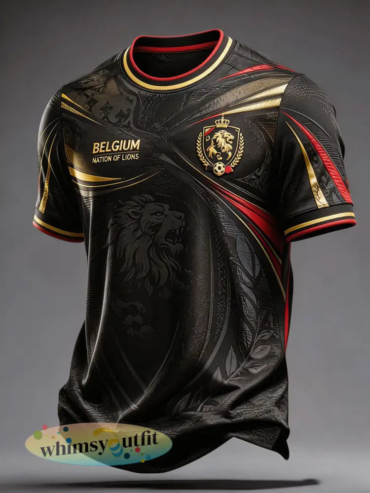 Heren T-shirt met Belgische voetbalprint voor liefhebbers - Zwart / S