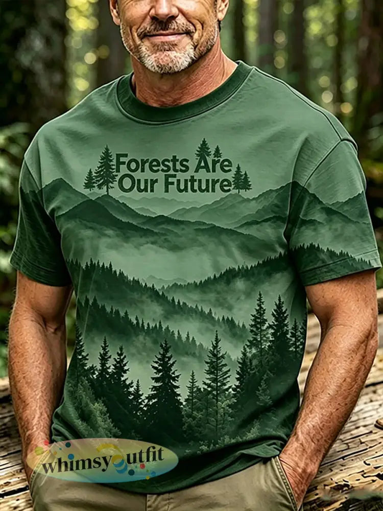 Heren T-shirt met bosbehoudsprint - Groen / S