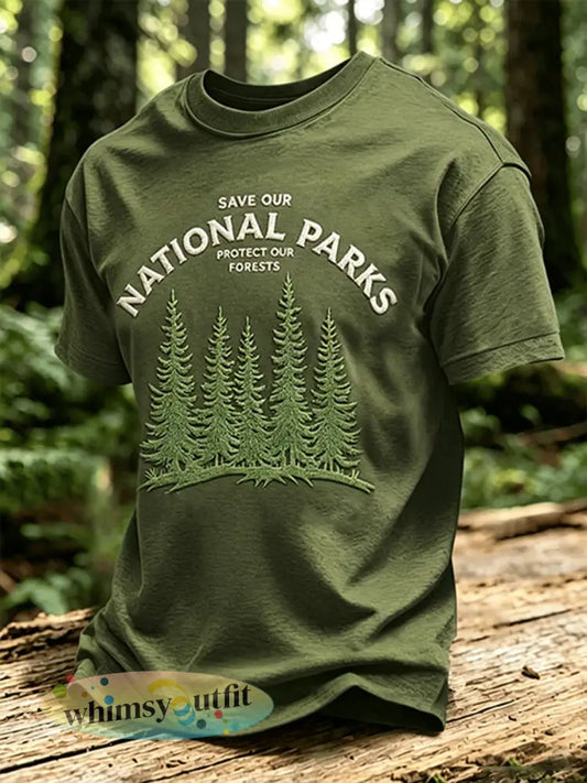 Heren T-shirt met bosbehoudsprint - Groen / S