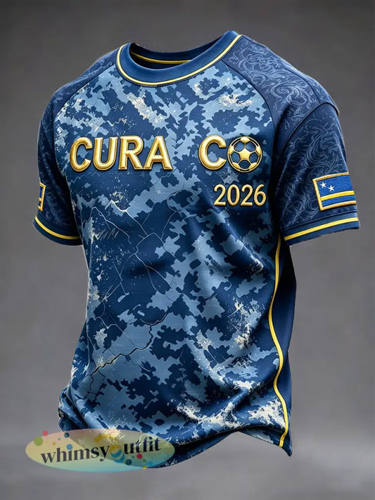 Heren T-shirt met camouflageprint voor voetbal uit Curaçao casual stijl - Blauw / S