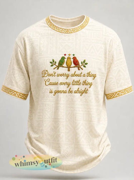 Heren T-shirt met casual print: ‘Every Little Thing Is Gonna Be Alright’ - als foto / S