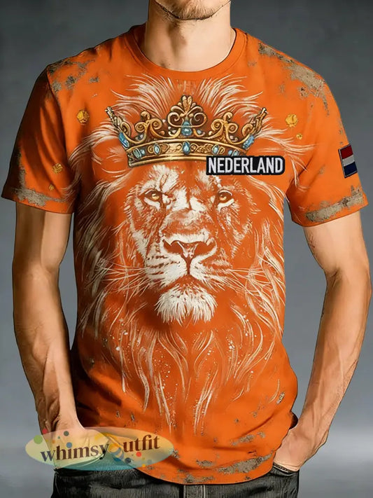 Heren T-shirt met koningsdagprint en gescheurde look - A / S