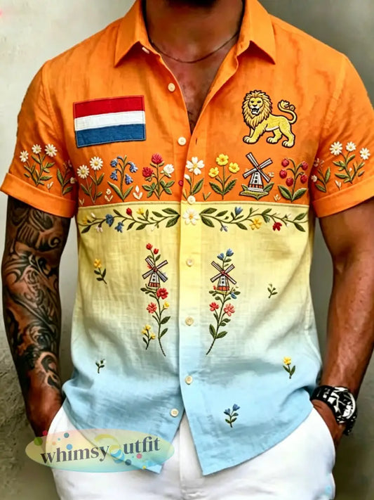 Heren T-shirt met korte mouwen en kunstprint ter herinnering aan Koningsdag - A / S