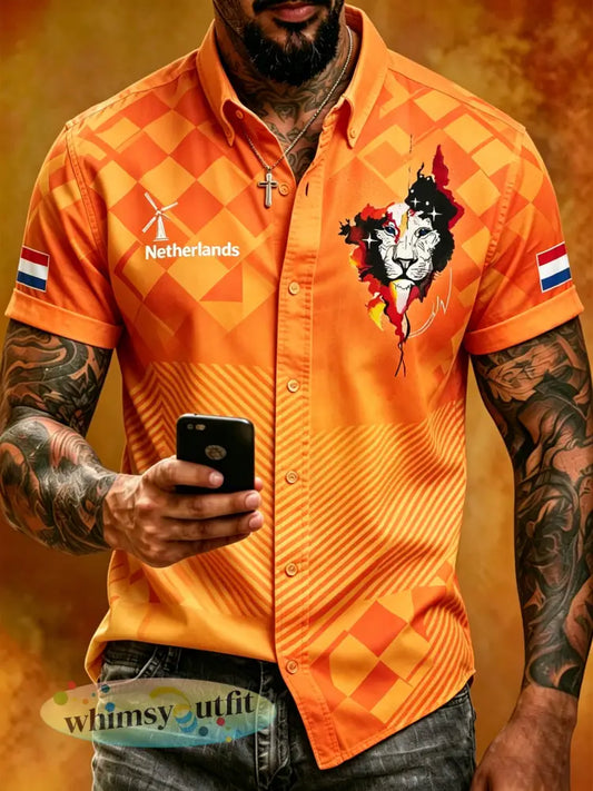 Heren T-shirt met korte mouwen en kunstprint ter herinnering aan Koningsdag - A / S