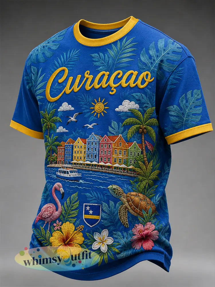 Heren T-shirt met korte mouwen en print in vakantiestijl voor op het eiland - A / S