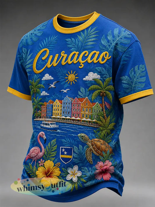 Heren T-shirt met korte mouwen en print in vakantiestijl voor op het eiland - A / S