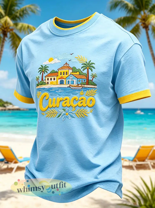 Heren T-shirt met korte mouwen en print in vakantiestijl voor op het eiland - A / S