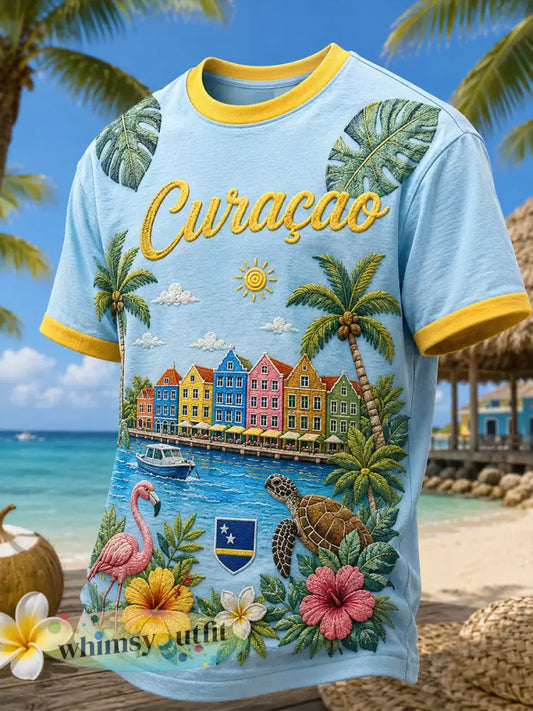 Heren T-shirt met korte mouwen en print in vakantiestijl voor op het eiland - A / S