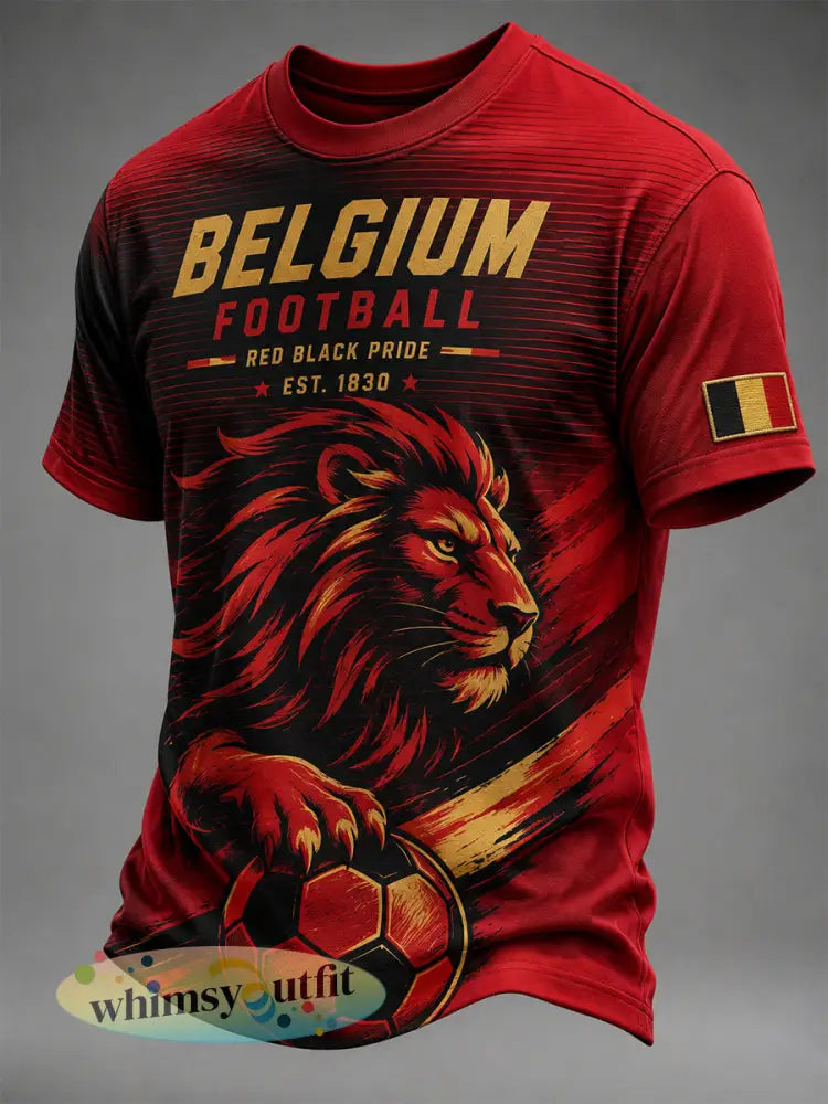 Heren-T-shirt met korte mouwen en print van een leeuw en een voetbal - A / S