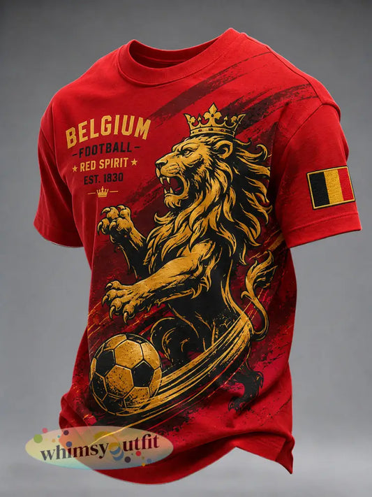 Heren-T-shirt met korte mouwen en print van een leeuw en een voetbal - A / S