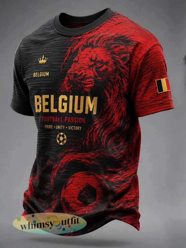 Heren-T-shirt met korte mouwen en print van een leeuw en een voetbal - A / S