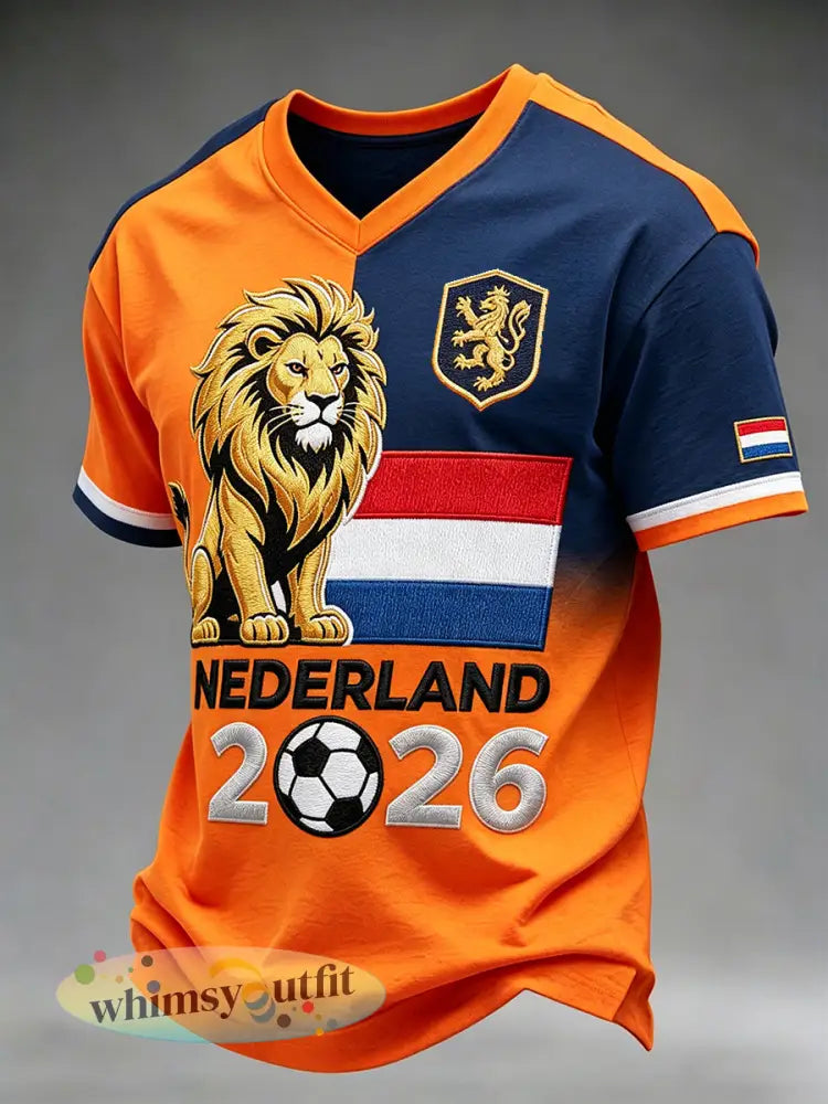 Heren T-shirt met korte mouwen en print van voetbal en leeuw - A / S