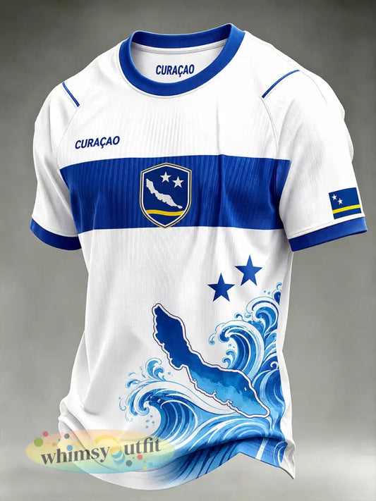 Heren-T-shirt met korte mouwen en raglanmouwen bedrukt met een eilandvoetbalthema - A / S