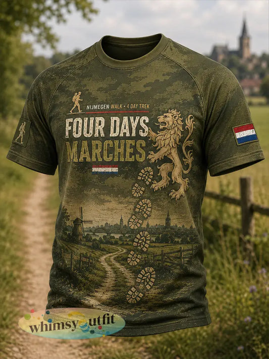 Heren-T-shirt met korte mouwen en raglanmouwen voorzien van een grafische print met de tekst ‘Vierdaagse’ - A / S