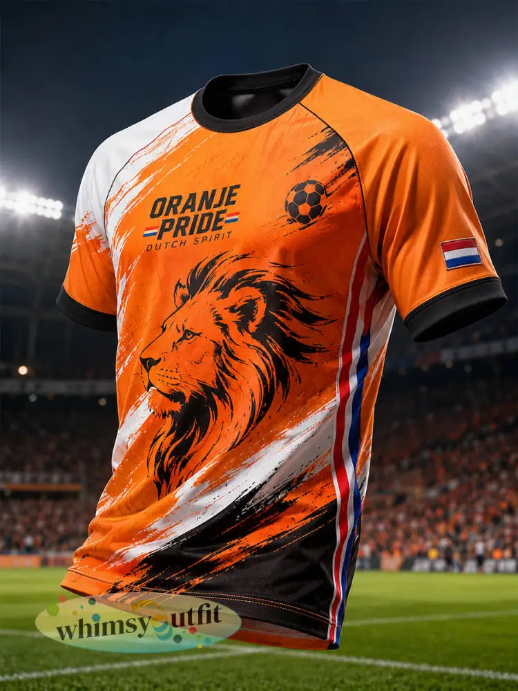 Heren-T-shirt met korte mouwen en raglanmouwen voorzien van een print met leeuw en voetbalthema - A / S