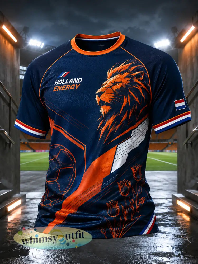 Heren-T-shirt met korte mouwen en raglanmouwen voorzien van een print met leeuw en voetbalthema - A / S