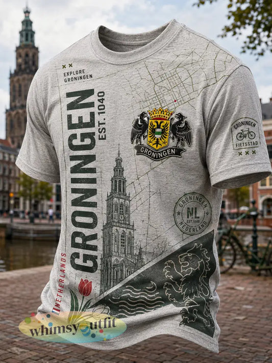 Heren-T-shirt met korte mouwen en stedelijke herdenkingsprint - A / S