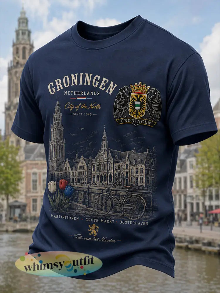 Heren-T-shirt met korte mouwen en stedelijke herdenkingsprint - A / S