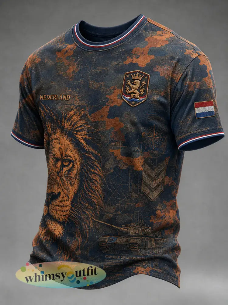 Heren T-shirt met korte mouwen in retrocamouflagestijl en militair motief - A / S