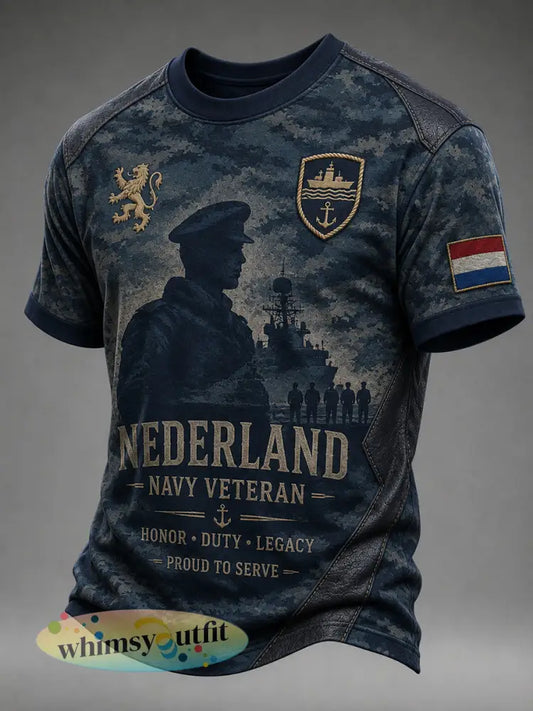 Heren T-shirt met korte mouwen in retrocamouflagestijl en veteranelementen - A / S