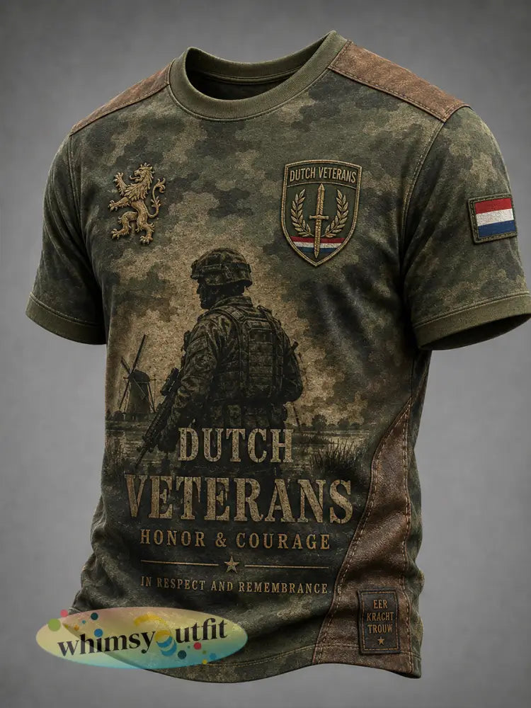 Heren T-shirt met korte mouwen in retrocamouflagestijl en veteranelementen - A / S