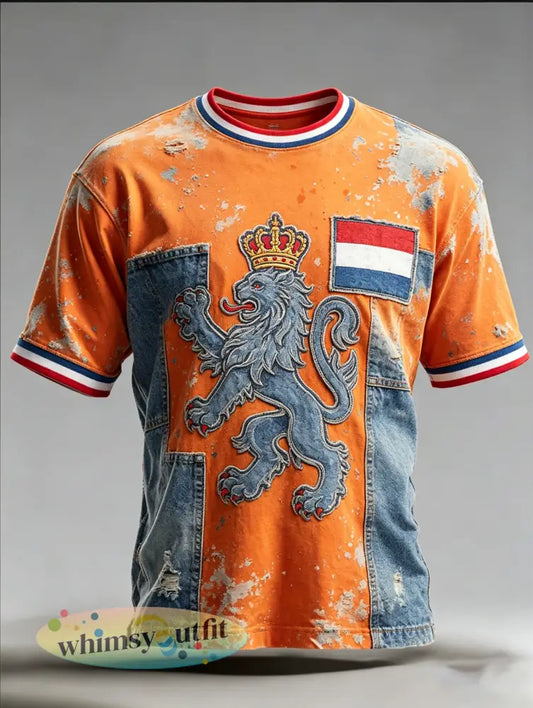 Heren T-shirt met kunstprint ter herinnering aan Koningsdag - A / S