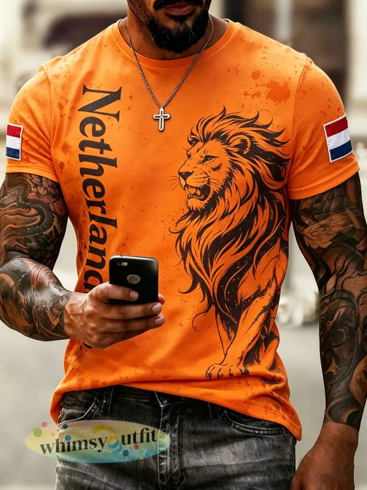 Heren T-shirt met kunstprint ter herinnering aan Koningsdag - A / S