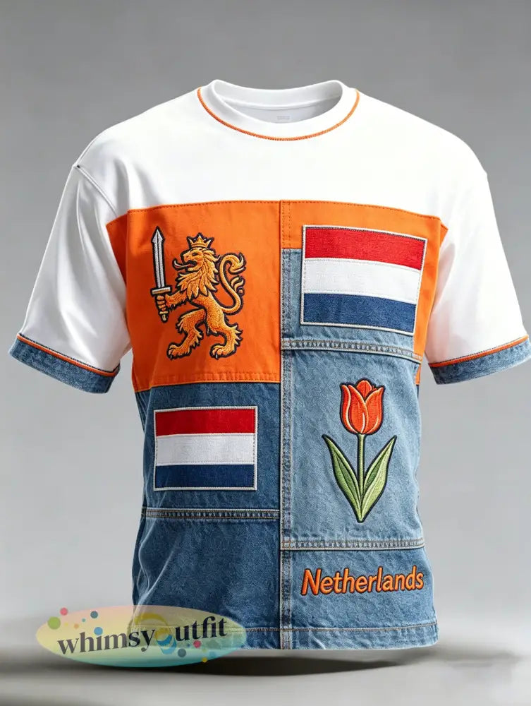 Heren T-shirt met kunstprint ter herinnering aan Koningsdag - A / S