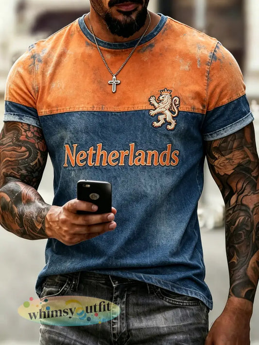 Heren T-shirt met kunstprint ter herinnering aan Koningsdag - A / S