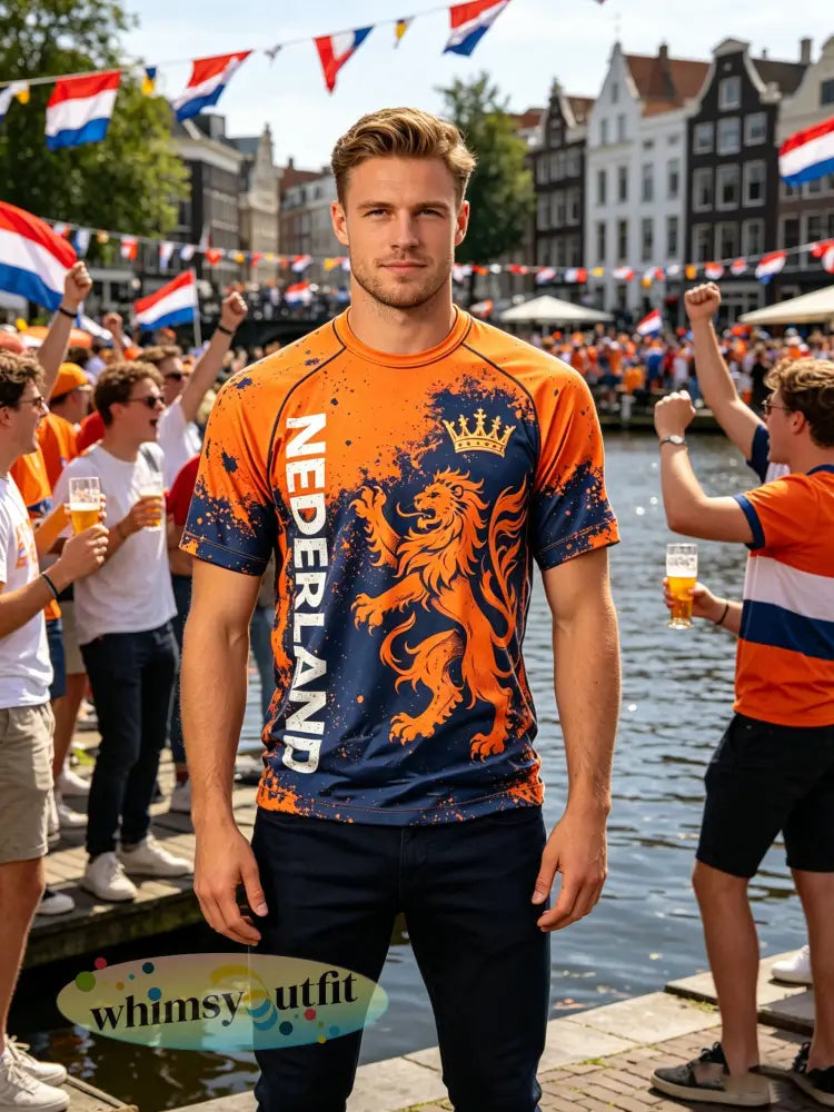 Heren T-shirt met kunstprint ter herinnering aan Koningsdag - B / S