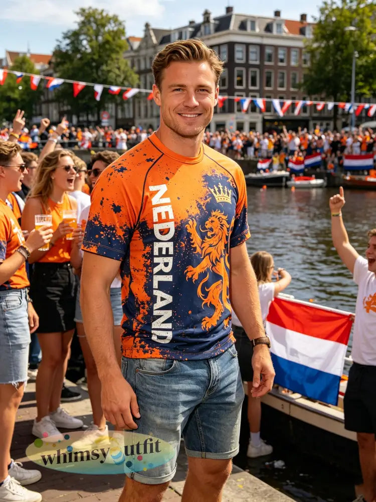 Heren T-shirt met kunstprint ter herinnering aan Koningsdag - C / S