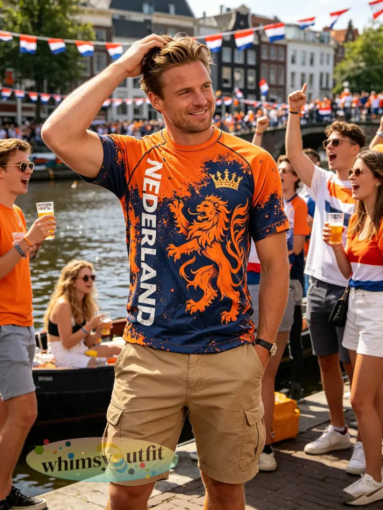 Heren T-shirt met kunstprint ter herinnering aan Koningsdag - D / S