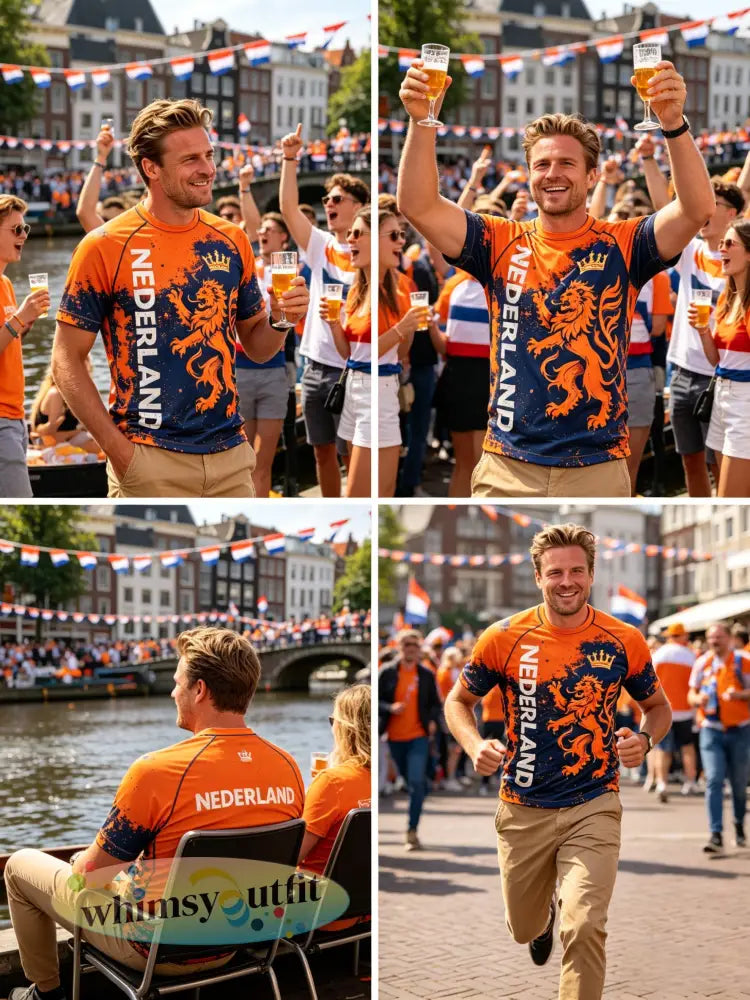 Heren T-shirt met kunstprint ter herinnering aan Koningsdag - F / S
