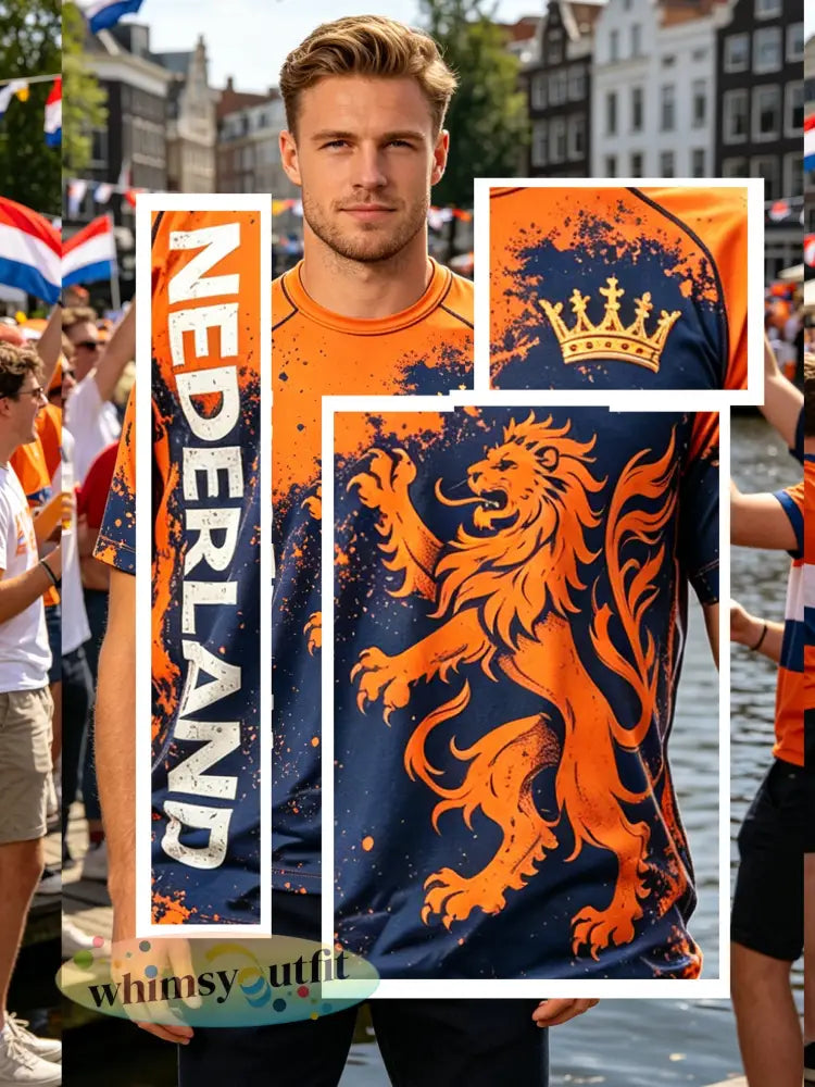 Heren T-shirt met kunstprint ter herinnering aan Koningsdag - G / S
